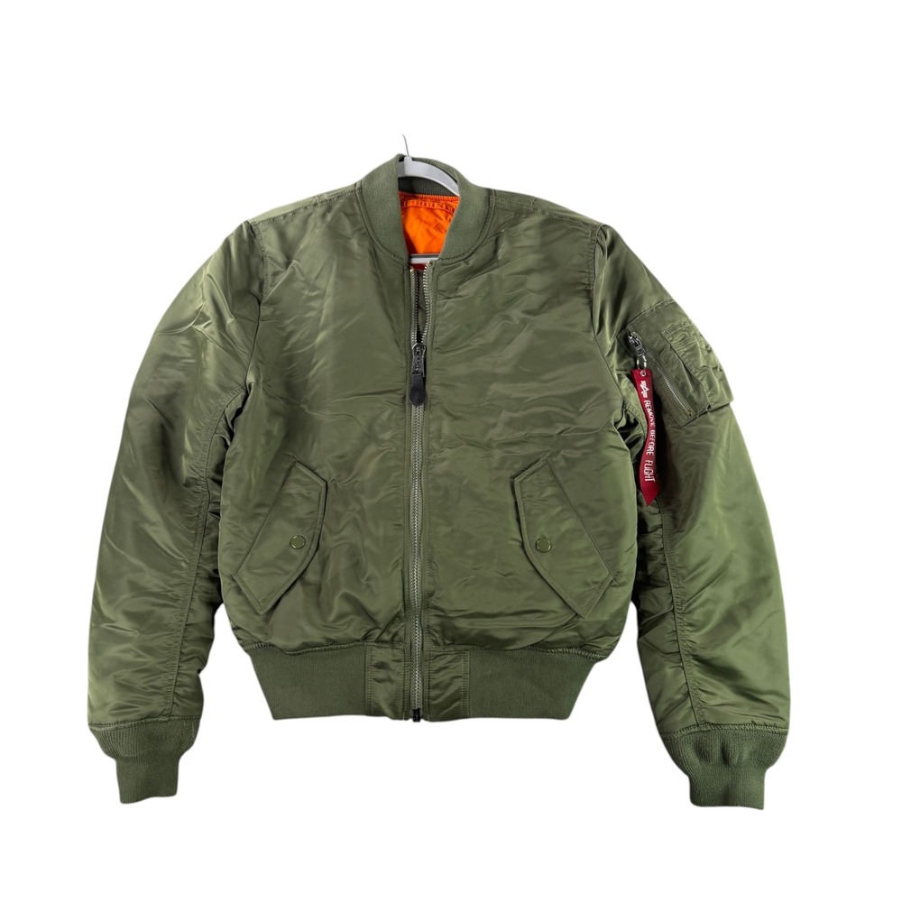 Alpha Industries Bomber Jacket Mens Medium Green Slim Fit MA-1 Flight Jacket